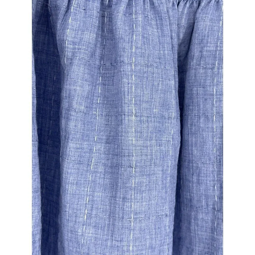 Liverpool Off The Shoulder Top Blue Chambray Smocked Short Sleeve Small Casual - Picture 5 of 16